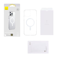Заредете изображение във визуализатора на галерията – Baseus Crystal Case Magnetic Case for iPhone 13 Pro Max + Transparent Screen Glass (MagSafe Compatible) (ARJT000202) - TopMag
