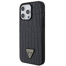 Заредете изображение във визуализатора на галерията – Guess Croco Triangle Metal Logo case for iPhone 15 Pro Max - black

