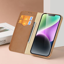 Заредете изображение във визуализатора на галерията – Dux Ducis Hivo RFID blocking wallet case for iPhone 15 - brown
