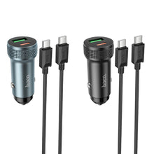 Заредете изображение във визуализатора на галерията – HOCO car charger USB QC 18W + Type C 20W + cable Type C to Type C PD38W Z49B Level metal gray

