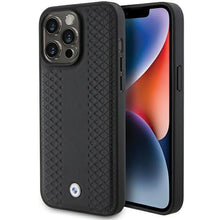 Заредете изображение във визуализатора на галерията – BMW Leather Diamond Pattern case for iPhone 15 Pro Max - black
