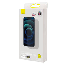 Заредете изображение във визуализатора на галерията – Baseus 2x tempered glass for iPhone 12 Pro Max Privacy Anti Spy (privatizing) with a cover for the speaker + positioner (SGBL061002) (case friendly) - TopMag
