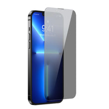 Заредете изображение във визуализатора на галерията – Baseus 2x tempered glass for iPhone 13 Pro Max Privacy Anti Spy (privatizing) with a cover for the speaker + positioner (SGBL061402) (case friendly) - TopMag
