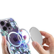 Заредете изображение във визуализатора на галерията – Kingxbar Flora Series magnetic case for iPhone 14 Pro MagSafe decorated with orchid flowers print
