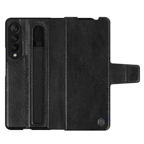 Nillkin Aoge Leather Case Flexible Armored Genuine Leather Case with Pocket for Samsung Galaxy Z Fold 3 Black - TopMag