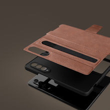 Заредете изображение във визуализатора на галерията – Nillkin Aoge Leather Case Flexible Armored Genuine Leather Case with Pocket for Samsung Galaxy Z Fold 3 Brown - TopMag

