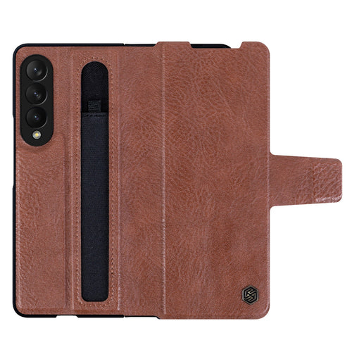 Nillkin Aoge Leather Case Flexible Armored Genuine Leather Case with Pocket for Samsung Galaxy Z Fold 3 Brown - TopMag