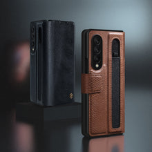 Заредете изображение във визуализатора на галерията – Nillkin Aoge Leather Case Flexible Armored Genuine Leather Case with Pocket for Samsung Galaxy Z Fold 3 Brown - TopMag
