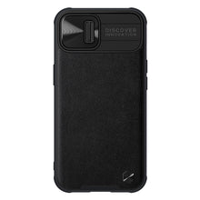 Заредете изображение във визуализатора на галерията – Nillkin CamShield Leather Case for iPhone 13 Camera cover black - TopMag
