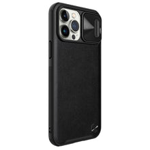 Заредете изображение във визуализатора на галерията – Nillkin CamShield Leather Case iPhone 13 Pro Max case with camera cover black - TopMag
