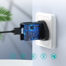 Заредете изображение във визуализатора на галерията – Choetech Wall Charger with UK USB Type A QC 3.0 plug black (Q5003-uk) - TopMag

