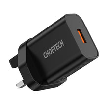 Заредете изображение във визуализатора на галерията – Choetech Wall Charger with UK USB Type A QC 3.0 plug black (Q5003-uk) - TopMag
