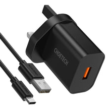 Заредете изображение във визуализатора на галерията – Choetech Wall Charger with UK USB Type A QC 3.0 plug black (Q5003-uk) - TopMag
