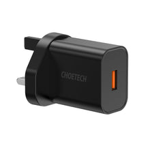 Заредете изображение във визуализатора на галерията – Choetech Wall Charger with UK USB Type A QC 3.0 plug black (Q5003-uk) - TopMag
