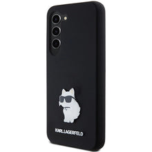 Заредете изображение във визуализатора на галерията – Karl Lagerfeld Silicone Choupette Metal Pin case for Samsung Galaxy S23 - black
