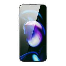 Заредете изображение във визуализатора на галерията – Baseus Full Screen Tempered Glass for iPhone 14 Pro with Anti Blue Light Filter and 0.3mm Speaker Cover + Mounting Frame
