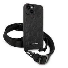 Заредете изображение във визуализатора на галерията – Karl Lagerfeld KLHCP14MSTMK iPhone 14 Plus 6.7" hardcase black/black Monogram Plaque Logo Strap
