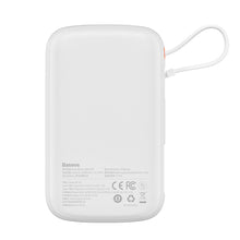 Заредете изображение във визуализатора на галерията – Baseus Qpow Digital Display Power Bank with Fast Charging 10000mAh 20W QC/PD/SCP/FCP with Built-in Lightning Cable White
