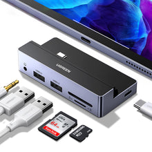 Заредете изображение във визуализатора на галерията – Ugreen HUB multifunctional 5in1 iPad Pro (USB-C - AUX / 2xUSB-A / HDMI / USB-C PD) gray (CM317)

