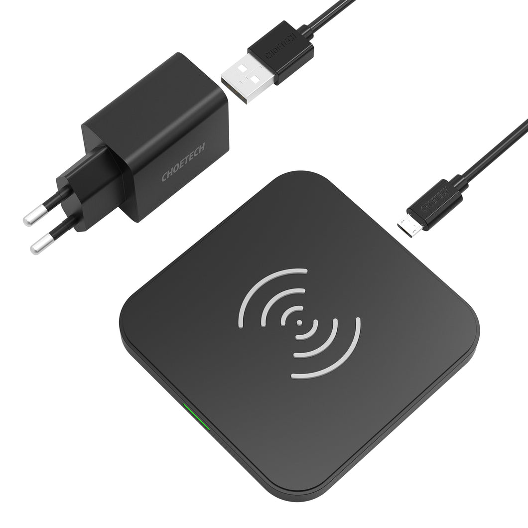 Choetech Qi 10W wireless charger kit for headphones phone (T511-S) + QC3.0 18W 3A wall charger (Q5003) + USB cable - microUSB 1.2m black (T511-S-EU201ABBK) - TopMag