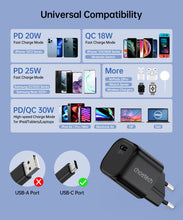 Заредете изображение във визуализатора на галерията – Choetech GaN USB charger Type C PD 30W black (PD5007) - TopMag
