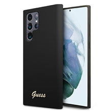 Заредете изображение във визуализатора на галерията – Guess GUHCS22LLSLMGBK S22 Ultra S908 czarny/black hardcase Silicone Script Metal Logo - TopMag
