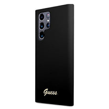 Заредете изображение във визуализатора на галерията – Guess GUHCS22LLSLMGBK S22 Ultra S908 czarny/black hardcase Silicone Script Metal Logo - TopMag
