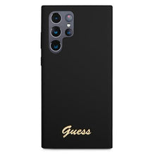 Заредете изображение във визуализатора на галерията – Guess GUHCS22LLSLMGBK S22 Ultra S908 czarny/black hardcase Silicone Script Metal Logo - TopMag

