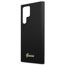 Заредете изображение във визуализатора на галерията – Guess GUHCS22LLSLMGBK S22 Ultra S908 czarny/black hardcase Silicone Script Metal Logo - TopMag
