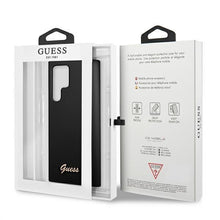 Заредете изображение във визуализатора на галерията – Guess GUHCS22LLSLMGBK S22 Ultra S908 czarny/black hardcase Silicone Script Metal Logo - TopMag
