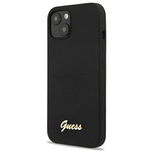 Заредете изображение във визуализатора на галерията – Guess GUHMP13MLSLMGBK iPhone 13 6,1" black/czarny hardcase Silicone Script Gold Logo Magsafe - TopMag
