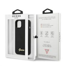 Заредете изображение във визуализатора на галерията – Guess GUHMP13MLSLMGBK iPhone 13 6,1" black/czarny hardcase Silicone Script Gold Logo Magsafe - TopMag
