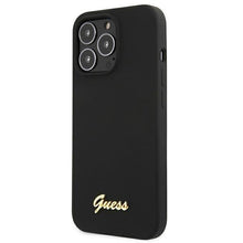 Заредете изображение във визуализатора на галерията – Guess GUHMP13XLSLMGBK iPhone 13 Pro Max 6,7" black/czarny hardcase Silicone Script Gold Logo MagSafe - TopMag

