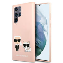 Заредете изображение във визуализатора на галерията – Karl Lagerfeld KLHCS22LSSKCI S22 Ultra S908 hardcase jasnoróżowy/light pink Silicone Ikonik Karl &amp; Choupette - TopMag
