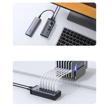 Заредете изображение във визуализатора на галерията – Ugreen multifunctional HUB 7in1 USB Type C - 7x USB Type A 3.0 PD DC 12V gray (CM481)
