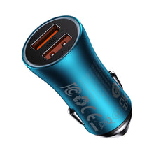 Заредете изображение във визуализатора на галерията – Baseus Golden Contactor Max Fast Car Charger 2x USB 60 W Quick Charge Blue (CGJM000003) - TopMag
