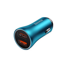 Заредете изображение във визуализатора на галерията – Baseus Golden Contactor Max Fast Car Charger 2x USB 60 W Quick Charge Blue (CGJM000003) - TopMag
