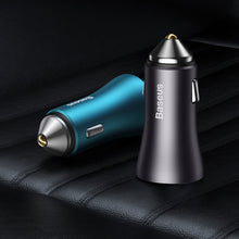 Заредете изображение във визуализатора на галерията – Baseus Golden Contactor Max Fast Car Charger 2x USB 60 W Quick Charge Blue (CGJM000003) - TopMag
