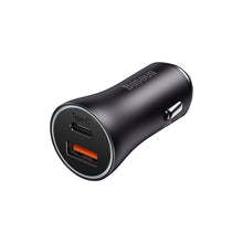 Заредете изображение във визуализатора на галерията – Baseus Golden Contactor Max Dual Fast Charger Car Charger U+C 60W Dark Gray - TopMag
