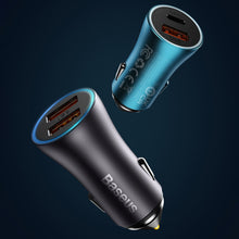Заредете изображение във визуализатора на галерията – Baseus Golden Contactor Max Dual Fast Charger Car Charger U+C 60W Blue - TopMag
