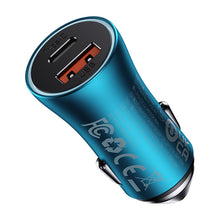 Заредете изображение във визуализатора на галерията – Baseus Golden Contactor Max Dual Fast Charger Car Charger U+C 60W Blue - TopMag
