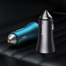 Заредете изображение във визуализатора на галерията – Baseus Golden Contactor Max Dual Fast Charger Car Charger U+C 60W Blue - TopMag
