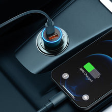 Заредете изображение във визуализатора на галерията – Baseus Golden Contactor Max Dual Fast Charger Car Charger U+C 60W Blue - TopMag
