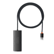 Заредете изображение във визуализатора на галерията – Baseus Lite Series HUB adapter USB-A to 4xUSB-A 3.0 5Gb / s black (WKQX030101) - TopMag
