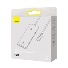 Заредете изображение във визуализатора на галерията – Baseus Lite Series HUB adapter USB-A to 4xUSB-A 3.0 5Gb / s black (WKQX030101) - TopMag
