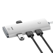 Заредете изображение във визуализатора на галерията – Baseus Lite Series HUB USB Type C adapter - 4x USB 3.0 25cm white (WKQX030302) - TopMag
