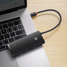 Заредете изображение във визуализатора на галерията – Baseus Lite Series adapter HUB USB Type C - HDMI / 4x USB 3.0 20cm black (WKQX040001) - TopMag
