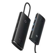 Заредете изображение във визуализатора на галерията – Baseus Lite Series adapter HUB USB Type C - HDMI / 4x USB 3.0 20cm black (WKQX040001) - TopMag
