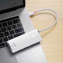 Заредете изображение във визуализатора на галерията – Baseus Lite Series adapter HUB USB Type C - HDMI / 4x USB 3.0 20cm white (WKQX040002) - TopMag
