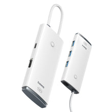 Заредете изображение във визуализатора на галерията – Baseus Lite Series adapter HUB USB Type C - HDMI / 4x USB 3.0 20cm white (WKQX040002) - TopMag
